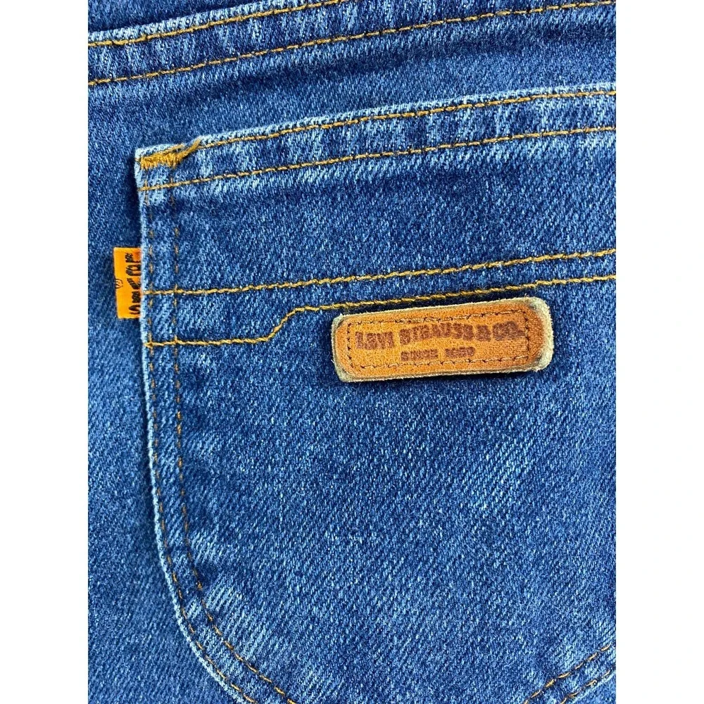 Vintage Levi's With‎ A Skosh Orange Tab Mens Sz 34x25 Blue Leather Pocket Patch
